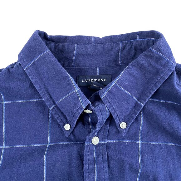 Lands End Mens Shirt XXL 18 18.5 Blue Plaid Button-Down Long Sleeve 100% Cotton - Picture 6 of 10